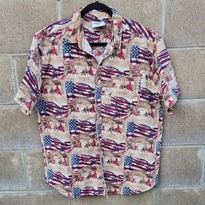 Men's American Flag Print Casual Shirt, large Size